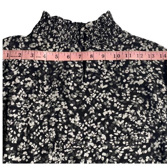 Calvin Klein Small Floral Mock Neck Ruffle Sleeve Blouse Black White - Picture 7 of 12